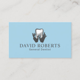 Dentist Hands & Tooth Light Blue Dental Care Business Card