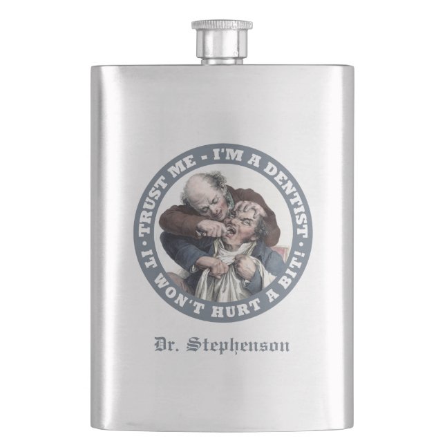 DENTIST humour custom monogram flask (Front)