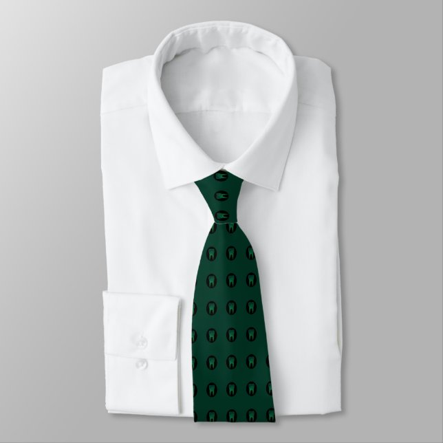 Dentist Hunter Green Tooth Dot Pattern Neck Tie (Tied)