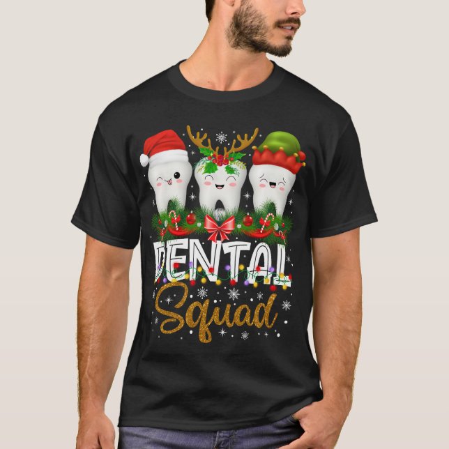 Dentist Hygienist Christmas Lights Dental Squad T-Shirt (Front)