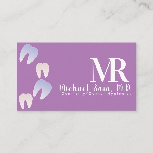 Dentist Hygienist MD Ombre Tooth Logo Business Business Card (Front)