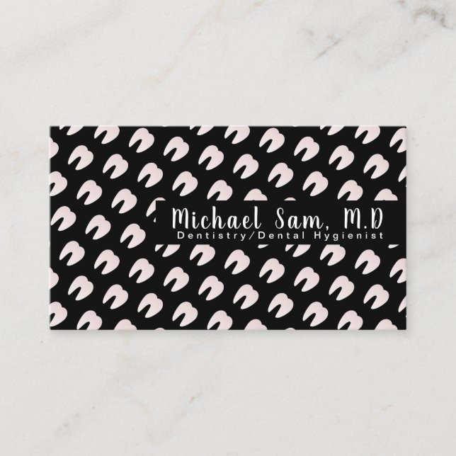 Dentist Hygienist Ombre Pink Tooth Logo Pattern Business Card (Front)