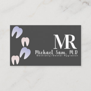 Dentist Hygienist Ombre Tooth Logo Grey Business Card