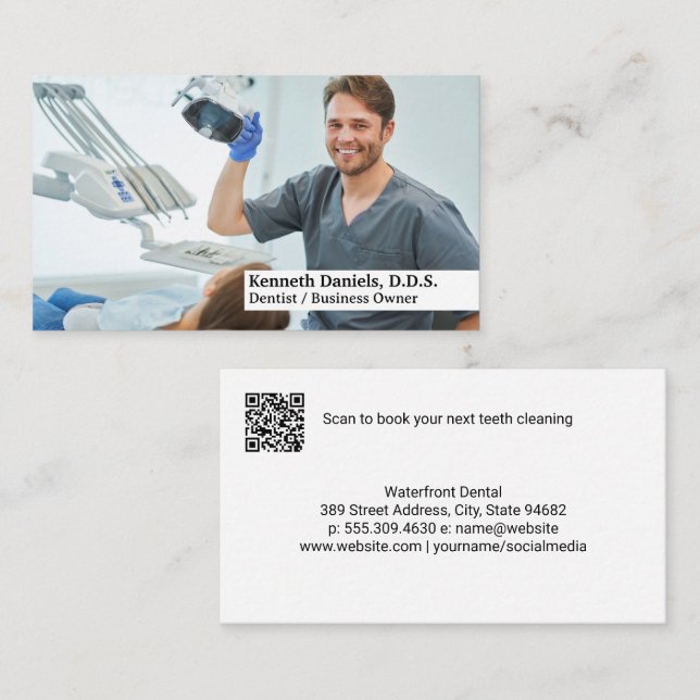 Dentist Inspecting Patients Teeth Business Card (Front/Back)