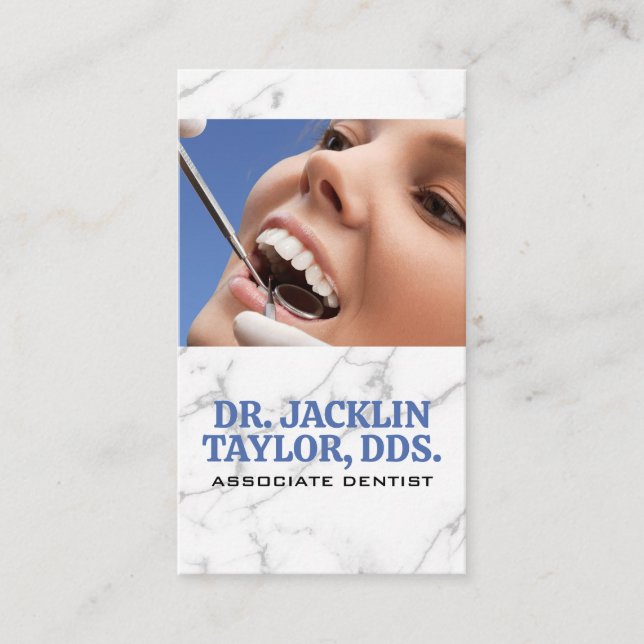Dentist Inspecting Teeth Business Card (Front)