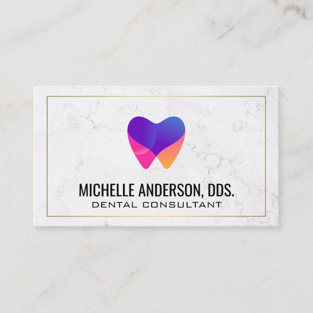 Dentist Logo Colourful | Marble Business Card (Front)