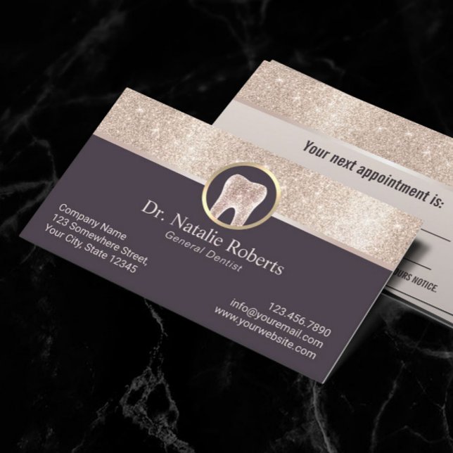 Dentist Modern Gold Border Tooth Logo Dental Appointment Card (Creator Uploaded)