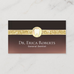 Dentist Modern Gold Tooth Logo Dark Brown Dental Business Card