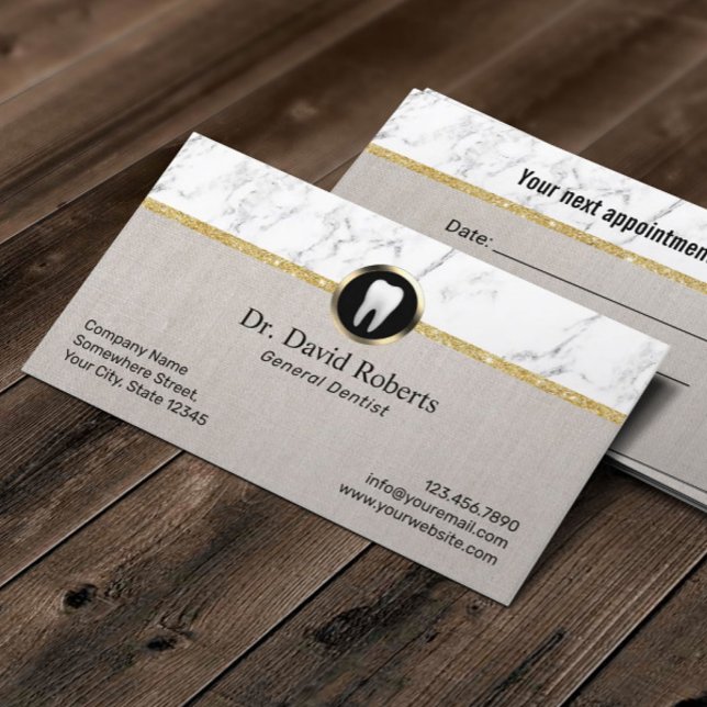 Dentist Modern Marble & Linen Dental Appointment Card (Creator Uploaded)