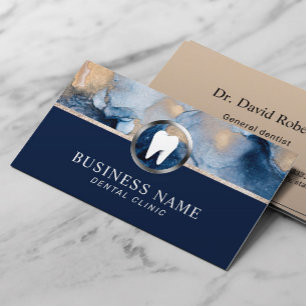 Dentist Modern Navy Blue & Gold Dental Office Business Card