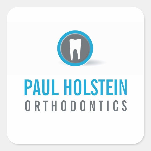 DENTIST modern professional tooth logo grey blue Square Sticker (Front)