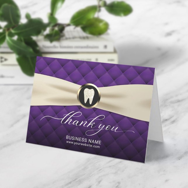 Dentist Modern Purple Ivory Ribbon Dental Thank You Card (Creator Uploaded)