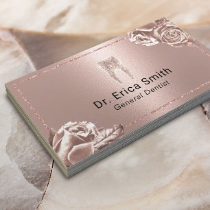 Dentist Modern Rose Gold Floral Dental Care Business Card