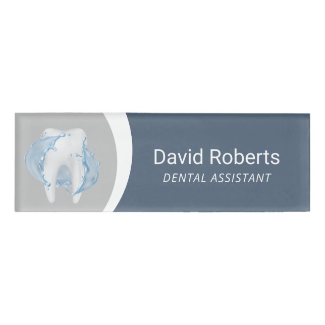 Dentist Modern Silver & Blue Dental Assistant Name Tag (Front)