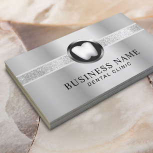 Dentist Modern Silver Metal Luxury Dental Office Business Card