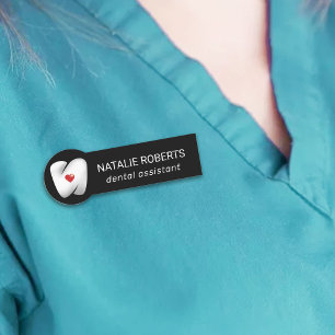Dentist Modern Tooth & Heart Logo Dental Office Name Tag