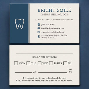 Dentist Navy Blue Metallic Tooth Appointment Business Card