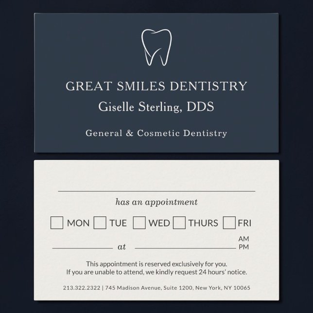 Dentist Navy Blue Tooth Dental Appointment Card (Creator Uploaded)