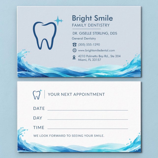 Dentist Navy Blue Water Splash Appointment Card (Creator Uploaded)