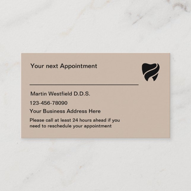 Dentist Office Appointment Reminder Business Cards (Front)