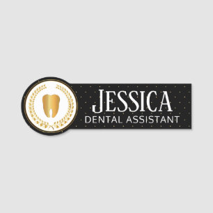 Dentist Office  - Black, White and Gold Name Tag