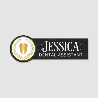 Dentist Office  - Black, White and Gold Name Tag