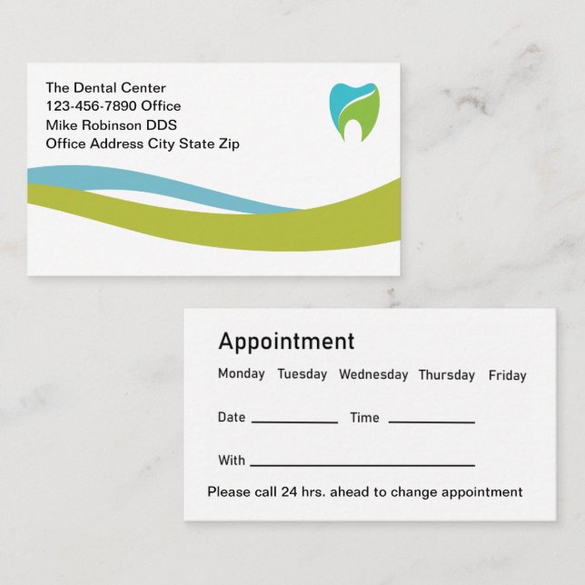 Dentist Office Bright Modern Appointment Cards (Front/Back)