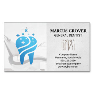 Dentist Office Clean Blue Tooth Dental Tools Magnetic Business Card