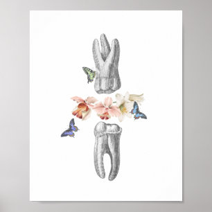 Dentist Office Decor Tooth Anatomy Floral Collage