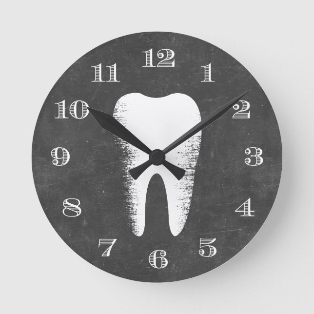 Dentist Office Dental Care Tooth Rustic Chalkboard Round Clock (Front)
