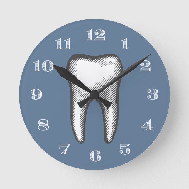 Dentist Office Dental Care White Tooth Dusty Blue Round Clock (Front)