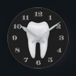 Dentist Office Dental Care White Tooth Plain Black Round Clock<br><div class="desc">Dentist Office Dental Care White Tooth Plain Black Clocks.</div>