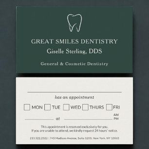 Dentist Office Green Tooth Dental Appointment Card