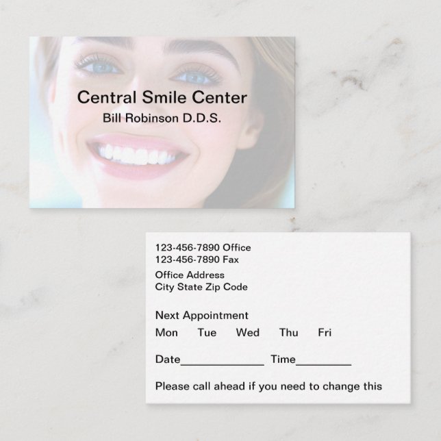 Dentist Office Large Appointment Reminder Cards (Front/Back)