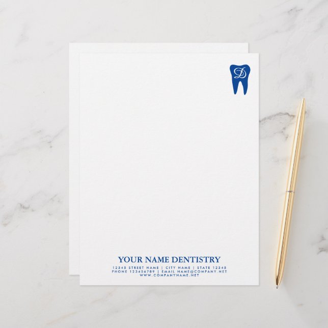Dentist office letterhead template and tooth logo (Front/Back In Situ)