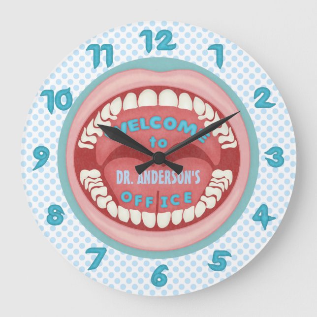 Dentist Office Novelty Personalised Teeth Dental Large Clock (Front)
