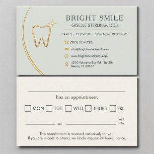 Dentist Office Sage Green Gold Tooth Appointment Business Card