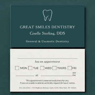Dentist Office Teal Tooth Dental Appointment Card