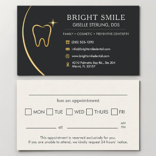 Dentist Office Tooth Gold Black Appointment Business Card