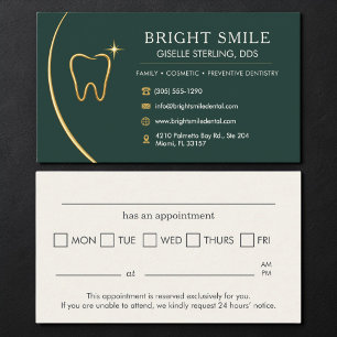 Dentist Office Tooth Gold Green Appointment Card