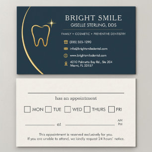 Dentist Office Tooth Gold Navy Blue Appointment Business Card