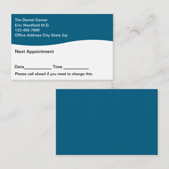 Dentist Patient Appointment Cards Reminder (Front/Back)