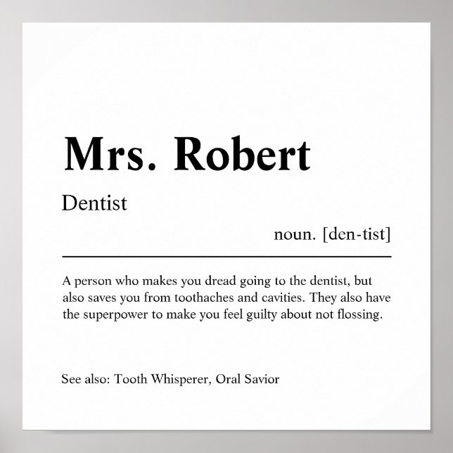 Dentist Personalised Gift Poster (Front)