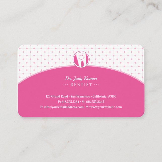 Dentist | Pink Smiling Tooth Business Card (Front)