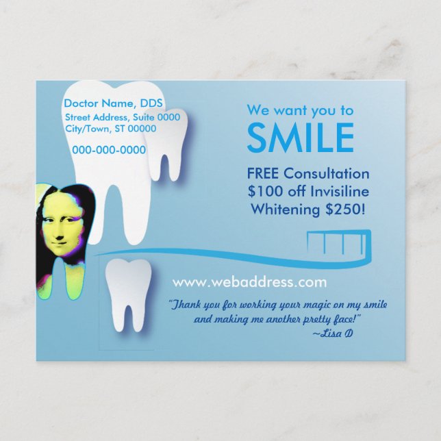 Dentist Postcard: We want you to SMILE Postcard (Front)