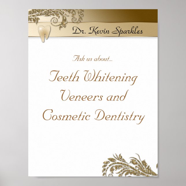Dentist Poster Tooth Logo Gold Glitter Leaves (Front)
