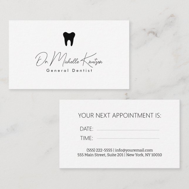 Dentist Professional Dental Appointment Business Card (Front/Back)