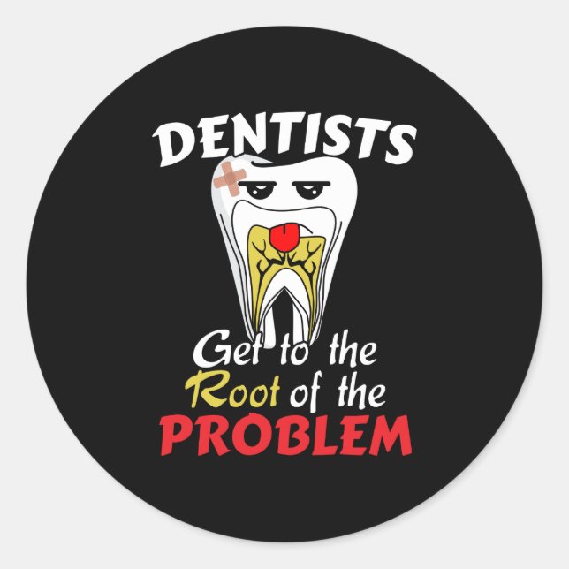 Dentist Root Canal - Tooth Cavity Pun Classic Round Sticker (Front)