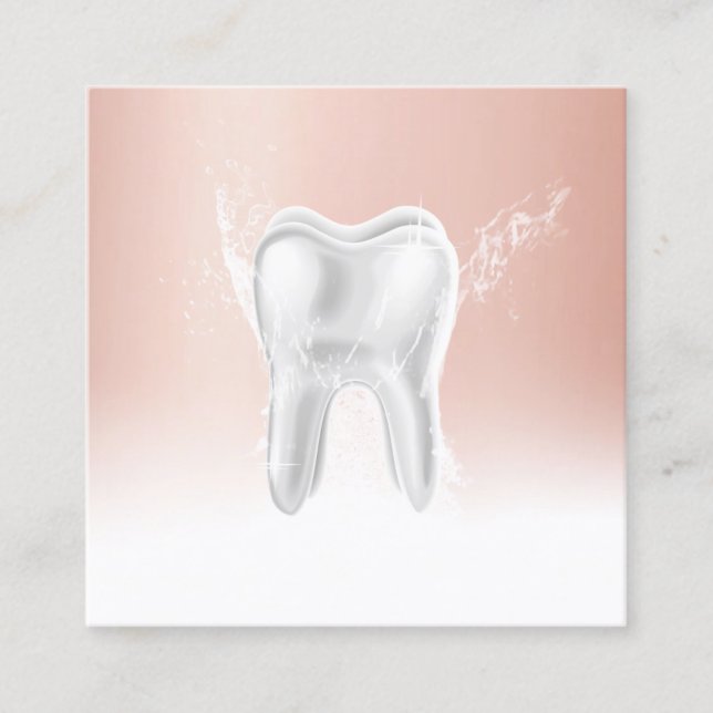 Dentist Rose Gold 3D Tooth Modern Dental Clinic Square Business Card (Front)