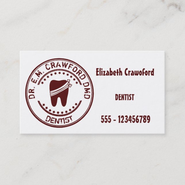 Dentist Rubber Stamp With Tooth And Your Name Business Card (Front)